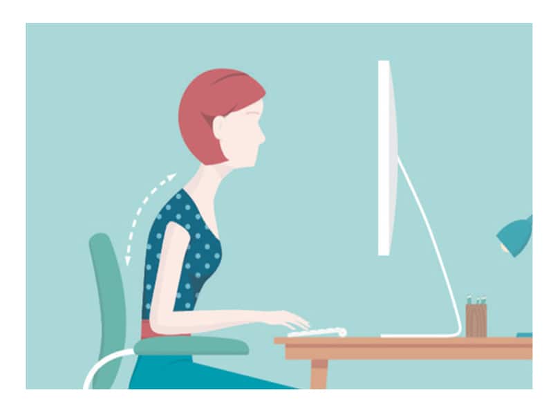 cartoon image of women sitting at desk bad posture